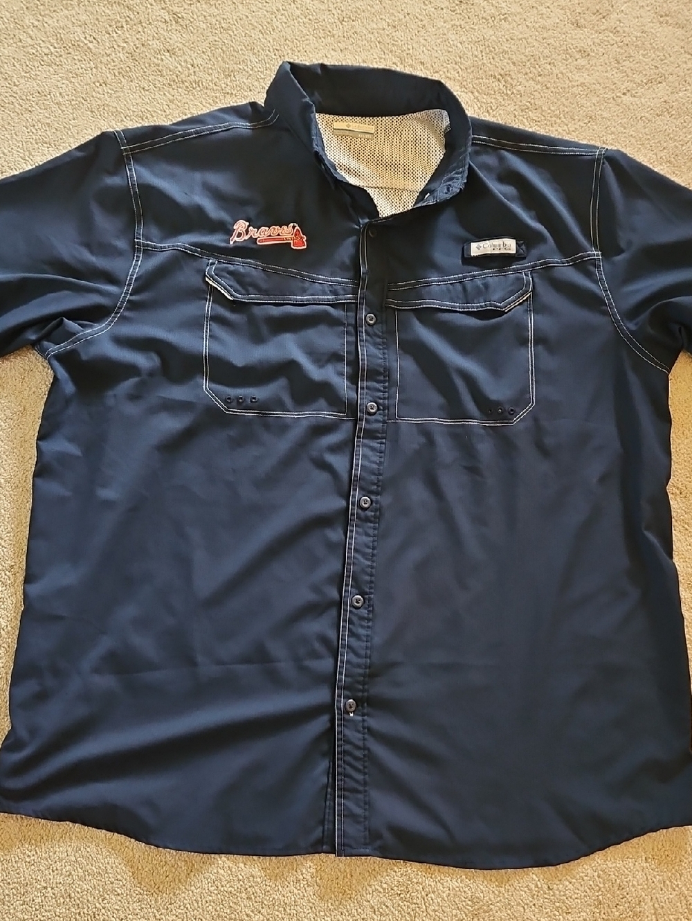 Navy Atlanta Braves Columbia Short-Sleeve Work Shirt with Chest Pockets